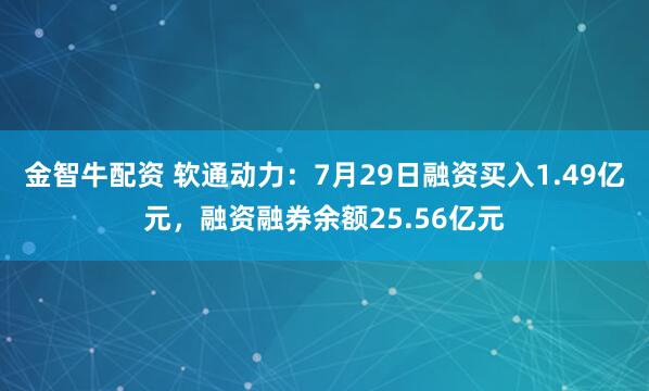 金智牛配资 软通动力：7月29日融资买入1.49亿元，融资融券余额25.56亿元